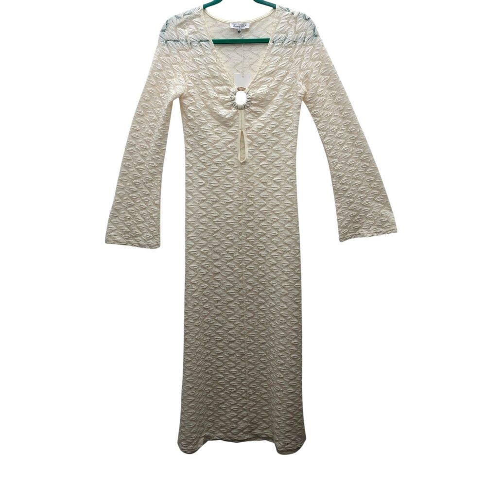 Emory Park Dress‎ Womens Medium Ivory White Textured Maxi Long Sleeve Boho Chic